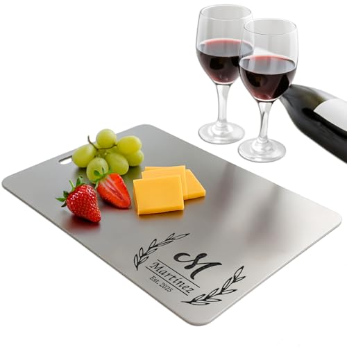 Engraved Titanium Cutting Board with Custom Name, Personalized Stainless Steel Board for Couple, Women, Mom Gift, Custom Cutting Board Gifts for Christmas, Housewarming, Wedding, Anniversary