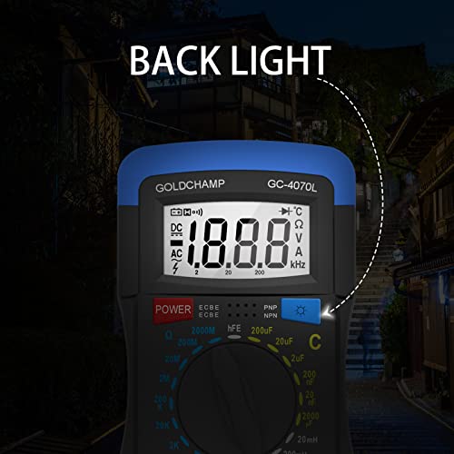 Image of Capacitor Tester 2000pF~200uF, 200~2000M0 0hm Multimeter Capacitance Meter, LCR Meter, hFE Test Multimeter, Manual Range, Backlight, Auto Power Off, Testing Meter Tool GC-4070L 2 Packs