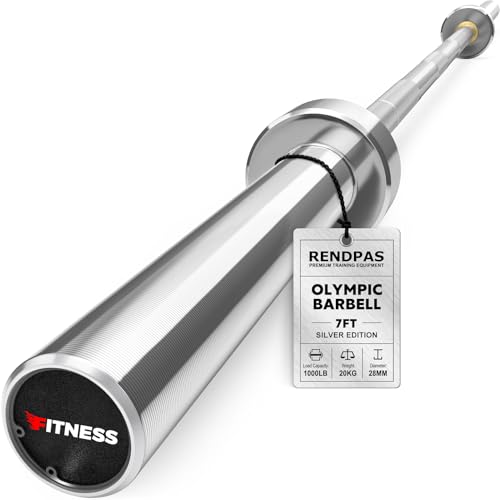 7FT Olympic Barbell Bar 45lb (20kg), 2-Inch 1000 lb High Capacity Weight Bar for Powerlifting, Alloy Steel with Needle Bearings