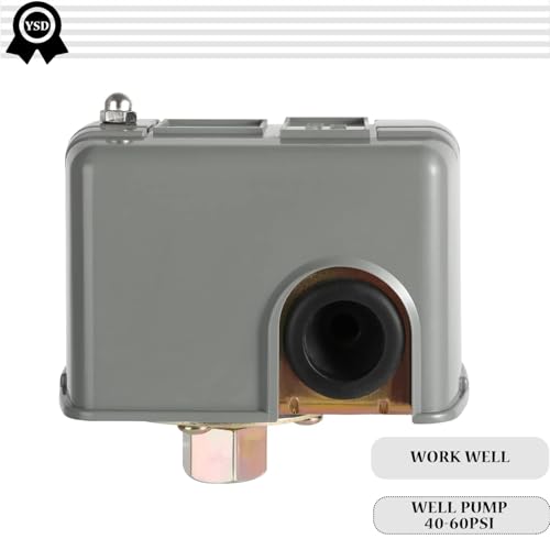 YSD Pressure Switch for Well Pump, 40-60PSI, Adjustable Differential, 1/4" NPT, Automatic, Grey