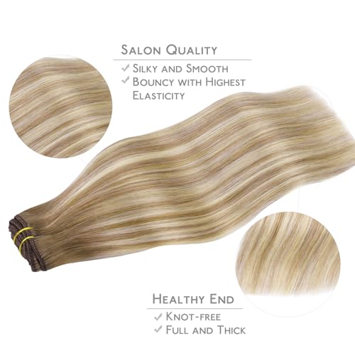 Image of WENNALIFE Clip in Hair Extensions Real Human Hair, 14 Inch 120g 7pcs Balayage Dirty Blonde with Platinum Ends Remy Hair Natural Double Weft