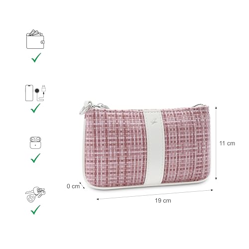 Image of Fastrack Women's Basketweave Wristlet | Top Zip Closure, Inner Utility Pocket | Textured Fabric Wristlet, Faux-leather accented | 6 Months Warranty