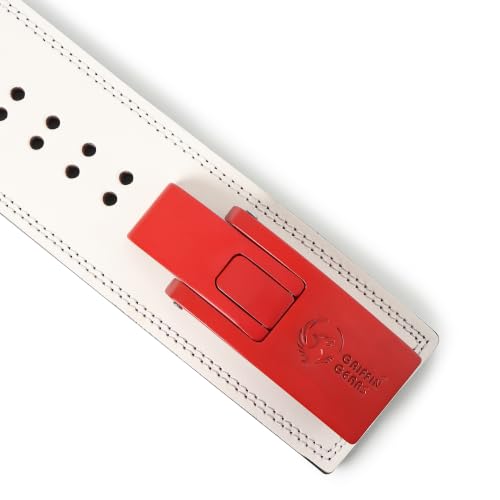 Image of 10MM Lever Gym Belt for Men & Women | 100% Full Grain Genuine Leather Powerlifting Belt | IPF Standard Weight Lifting Belt | Red Buckle with White Belt - Size L