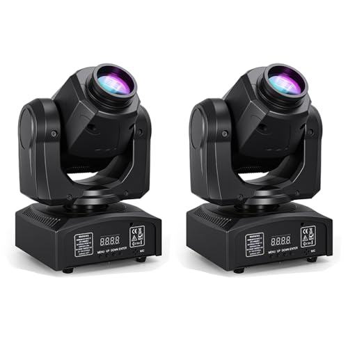 MINGJIE 60W LED Moving Head Stage Lights with DMX512 Control - 8 Gobos & 8 Colors Sound Activated 540 Pan & 270 Tilt Compact DJ Light for Wedding Party Stage Lighting (2 Pack)