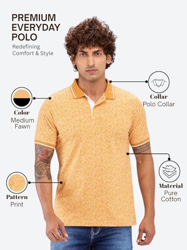 Image of Raymond Men's Modern Fit Print Pattern Pure Cotton Half Sleeve Polo Casual T-Shirt