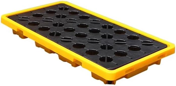 Industrial Spill Containment Pallet with Drain & Forklift Access, Chemical & Paint Leak Prevention Tray for Safe Storage Solutions,Yellow-80 L/130X68X15 CM