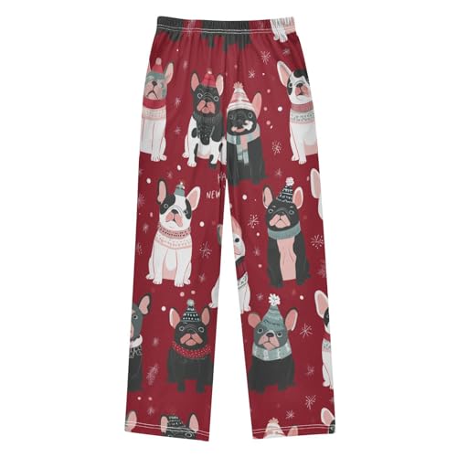 ZZXXB Happy New Year Bulldog Boys Long Pants Soft Trousers Elastic Waist Kids Lounge Bottoms with Pockets S-XL2