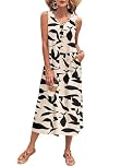 PLOKNRD Women's Summer Maxi Dress 2026 Sleeveless Button Down Casual Loose Beach Sundress Travel Vacation Outfits(Apricot Leaf,L)