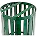 Global Industrial 36 Gallon Outdoor Slatted Steel Round Trash Can with Flat Lid, Plastic Liner & Anchor Kit Included, 28