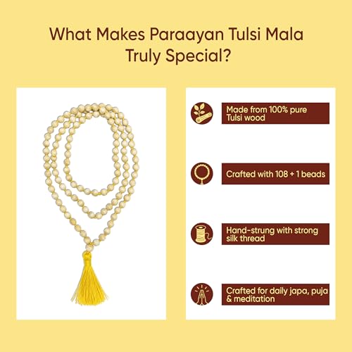 Image of Pure Tulsi Mala 108 Beads Original | 7mm Beads Size | Crafted from Pure Tulsi Beads | Best for Meditation Jaap Mala and Pooja | Pack of 1, Beige