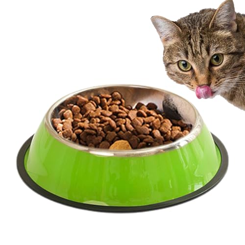 犬のダイナーウェア - 金属食品サービング容器、チッププルーフベースリング、変色プルーフコンテナ、衛生的なペット給餌トラフ、中品種アクセサリー、2ピースシルバーセット、8.62x8.62インチ