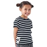 [ever closet] 半袖 リブ トップス キッズ 子供 女の子 リボン Tシャツ [ ネイビーボーダー 130 ] メロウ スリット 伸縮性 春服 夏服 通園 通学 子供服 キッズ服 エバークローゼット
