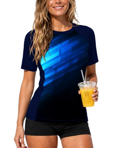 Image of AOBUTE Women Short Sleeve Rash Guard UPF 50+ Tropical Sun Protection Floral Swim Shirts