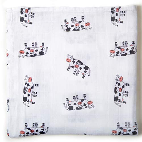Image of Ella Bonna Cow Print Baby Blanket, Cow Muslin Baby Blanket, Farm Blanket,%100 Organic Cotton, Babyshower Gift 47"x47"