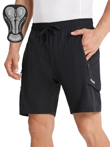 ARSUXEO Mens Mountain Bike Shorts Loose Fit Padded Bike Shorts Cycling Shorts Water-Resistant Black Medium