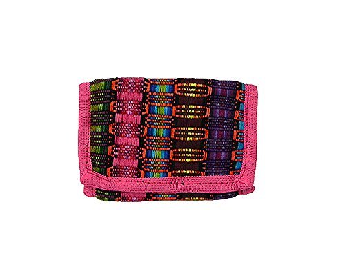 Mia Jewel Shop Multicolored Woven Striped Slim Soft Trifold Wallet Coin Purse with Card Slots - Womens Unisex Fashion Handmade Bags Boho Travel Accessories (Pink)
