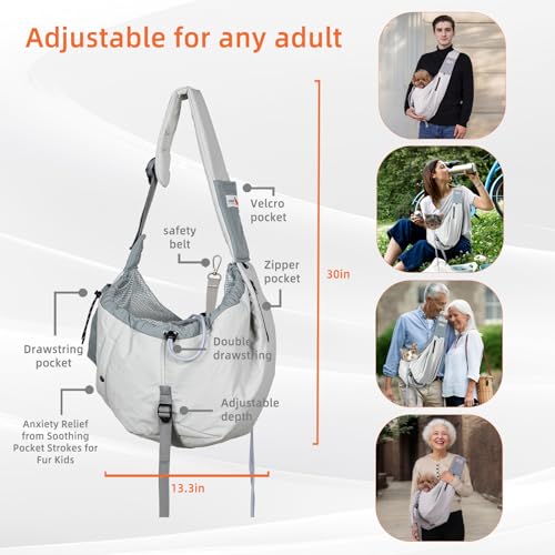 Dog Carrier Sling,Dog Carriers for Small Dogs & Cats Up to 20lbs,Puppy Carrying Backpack Pet Purse with Pockets,Adjustable Shoulder Strap,Hands Free for Travel (Grey) - Image 6