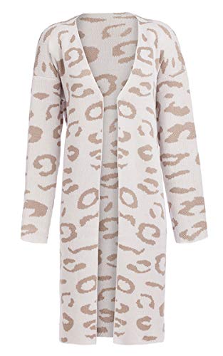 Angashion Women's Long Sleeves Leopard Print Knitting Cardigan Open Front Warm Sweater Outwear Coats 318Beige M