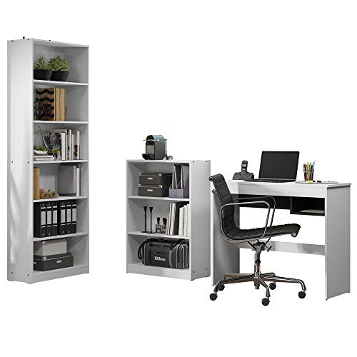 Escrivaninha Madesa Rubi + Estante 6908 + Estante 6907 - Branco/preto
