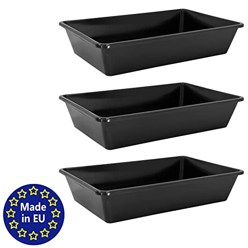 Petigi 3X Wanne aus Kunststoff Plastik Schüssel 20 L Staubbad Sandbad Plastikwanne Fusswanne Badewanne Kunststoffwanne eckig 60x40x12 cm Schwarz Aufbewahrung