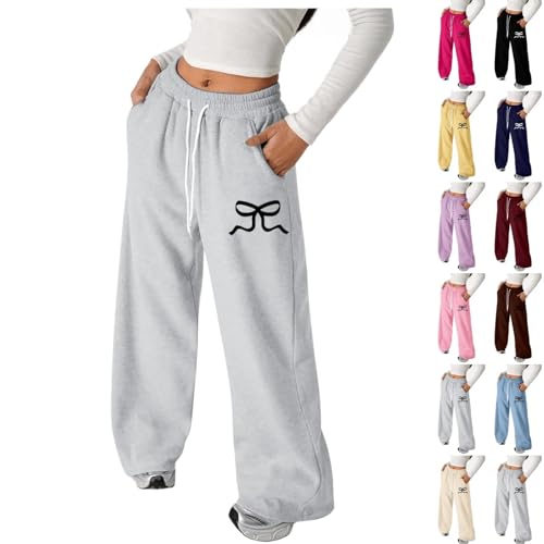 Girls Sweatpants Bowknot Straight Leg Baggy Y2k Track Pants Preppy School Athletic Joggers Teen Fall Trendy Outfits W/Pockets3