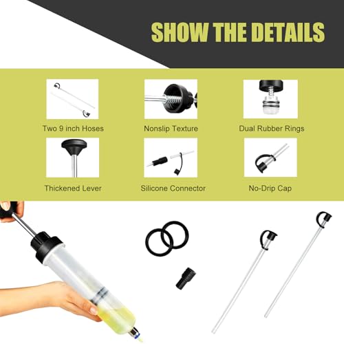 Sephile 1 PC Manual Automotive Fluid Extraction Pump with Hose, 200 CC Power Steering Transmission Car Brake Oil Pump with Gasket, Oil Change Suction Pump, Universal for Most Cars (White) - Thumbnail 3