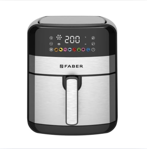 Image of Faber 7L 1600W Digital Air Fryer | Fry, Bake, Roast, Toast, Defrost, Grill & Reheat | 85% Less Oil, 360 Air Cooking | 8-Preset Menu, LED Display & Touch Control| Non-Stick Pan | FAF EVA 7.0L BK