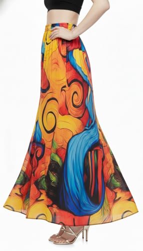 Image of VAGISHA Women's 4-Metre Flared Long Skirt | Skirts for Women Long Length | Long Skirts for Girls | Ethnic & Boho Printed Wear with Elastic Waist | Perfect for Party, Festive & Casual Look