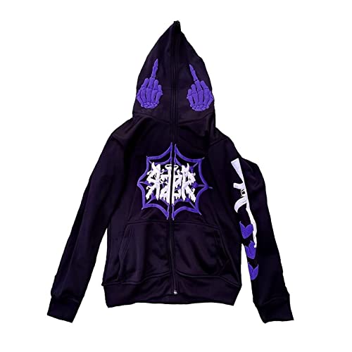 Sweat à capuche zippé Y2K avec imprimé graphique toile d'araignée rétro noir