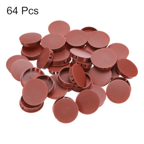 Image of MECCANIXITY 64PCS 45mm(1 3 /4 inch) Red Brown Plastic Hole Plugs, Flush Type Panel Hole Plugs Insert End Caps for Locking Hole Tubes Furniture Cabinet