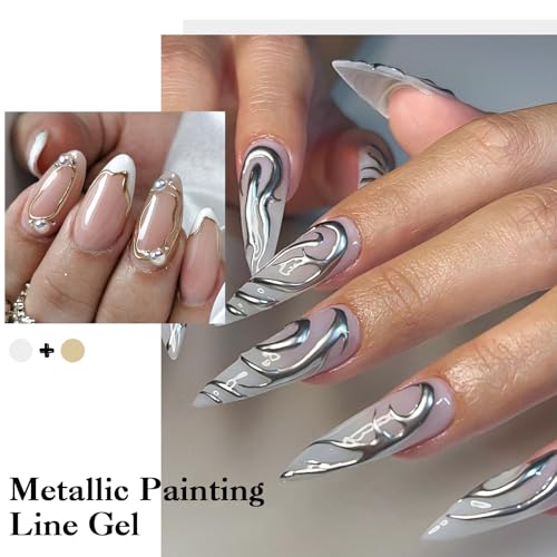 Set de 2 piezas de gel para uñas metálico plata y oro miniatura 3