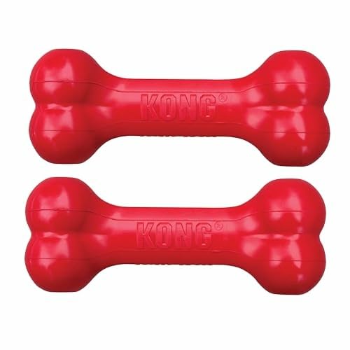 KONG Goodie Bone - Osso classico per cani in gomma naturale resistente, supporta il coinvolgimento mentale, erogazione di dolcetti, rosso, per cani di piccola taglia (confezione da 2)