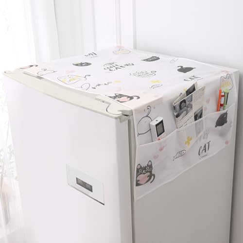 Image of HOKIPO Small Fridge Cover Top | For Smaller Single Door and Smaller Double Door Refrigerator - Waterproof, Printed with 6 Side Pockets, Size Small 130x55 cm,Playful Cats (AR-5875-D6)