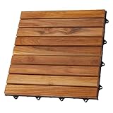 Nordic Style Teak Interlocking Tiles - Wooden Floor Tile Set for Indoor and Outdoor Use - Perfect for Sauna, Patio, Deck, Spa Floors - 10 Square Feet (12' x 12' - 9 Slat Design, Oiled Finish)