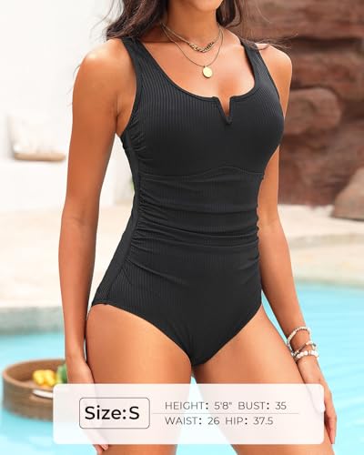 Tempt Me Womens One Piece Swimsuit - Tummy Control Bathing Suit V Wired Ribbed Full Coverage 2025 Swimwear3