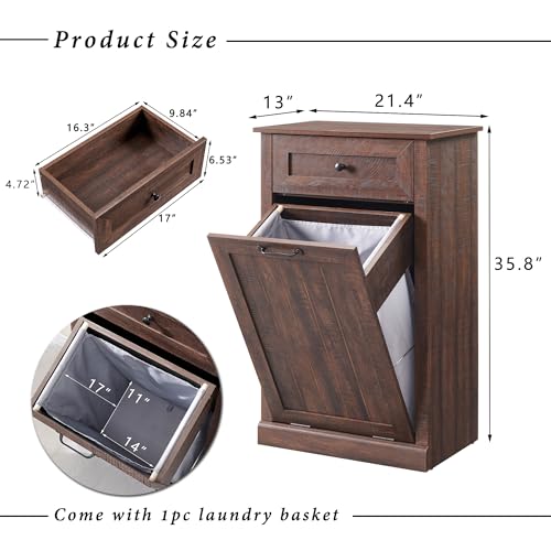 Image of IFGET Tilt Out Trash Can Cabinet, Trash Cabinet w /Drawer, Brown