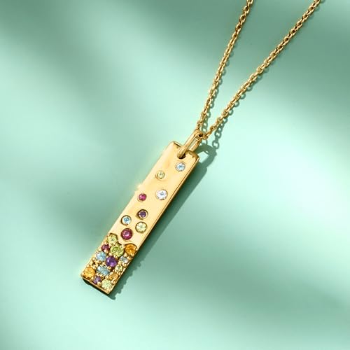 Ross-Simons 1.08 ct. t.w. Multi-Gemstone Bar Pendant Necklace in 18kt Gold Over Sterling. 18 inches3