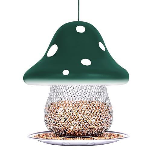 Green Mushroom Bird Feeders, Bird Feeders for Outdoors Hanging, Metal Wild Bird Feeder for Cardinals, Blue Jay, Bluebird Feeders, Large Capacity birdfeeders is Gift for Mother.