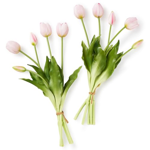 Laelfe 10 Pcs Tulipes Artificielles en Latex, Bouquet de Tulipe Artificielle Comprenant 6 Tulipes et 4 Boutons de Tulipes, Fausse Tulipe pour Mariage Maison...