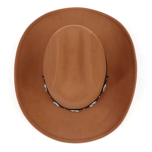 Image of Western Cowboy Hat for Men Women Wide Brim Felt Cowboy Cowgirl Hat with Buckle Belt Classic Fedora Hat