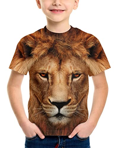 Neemanndy Boys Kids Shirt With Lion 3D Print Wild Animal Face T-Shirts For Boys Girls Size 6-8 Years #TOP2