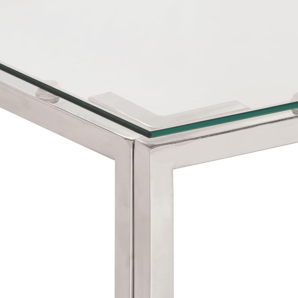 vidaXL Coffee Table, Side Table, Center Table for Living Room, Sofa Table Furniture, Modern Style, Silver Stainless Steel and Tempered Glass