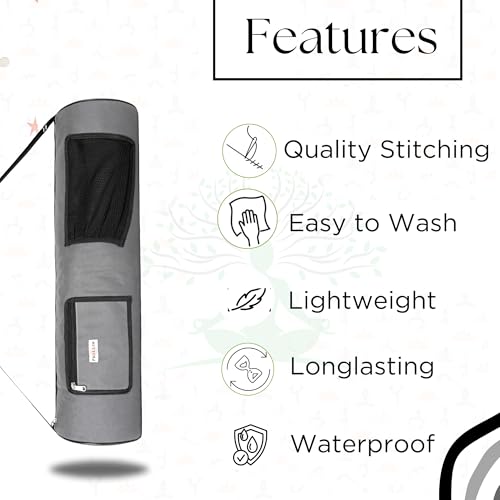 Image of Yoga Mat Cover Bag with Adjustable Shoulder Strap - Waterproof Carry Bag for 4mm to 8mm Mats - Zipper Closure (Grey Black)