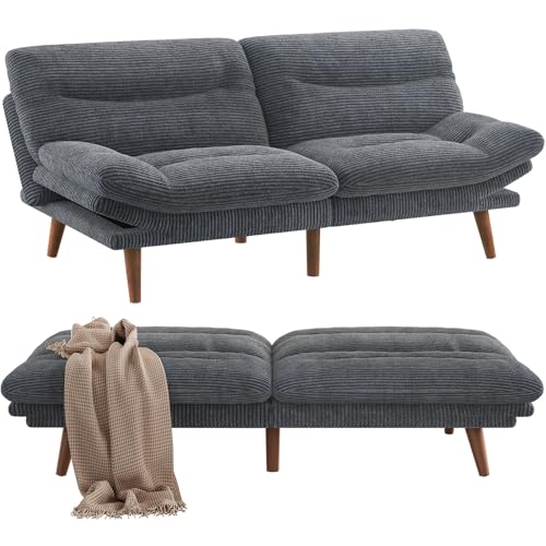 PERLECARE Convertible Futon Sofa Bed, 66' Corduroy Futon Couch with Adjustable Backrest and...