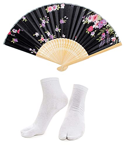 Elibelle Japanese Anime Women's Kimono Robe Geisha Yukata Sweet Dress Blossom Satin Bathrobe Sleepwear Fans Tabi Socks set