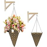 1 Unida soporte de madera Four Season Garden - Maceteros Decorativos Interior y Exterior Macetas Decorativas Colgantes Trenzado de Mimbre Redondo con Soporte de Metal para Decoración Hogar y Jardín (Gris)
