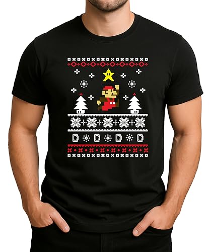 Retro Mario Christmas Design – Festliche Weihnachtskleidung, Geschenkidee, Frohe Weihnachten, Xmas Design, Santa, Winter Herren T-Shirt, Schwarz,...