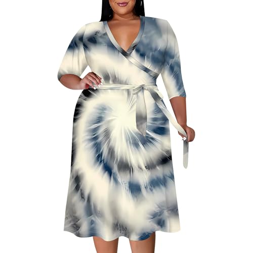 Image of PinkPatty Women's Plus Size Maxi Dress Print 3 /4 Sleeves V Neck Party Sundress Wedding Guest Dresses