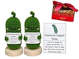 Handmade Emotional Support Pickled Cucumber Gift, Cute Crochet Pickled Cucumber Knitting Doll, Knitted Kimchi Cucumber Wood Base,for Christmas Birthday Gifts Friends(Holiday Packaging) (2PCS+Red Box)