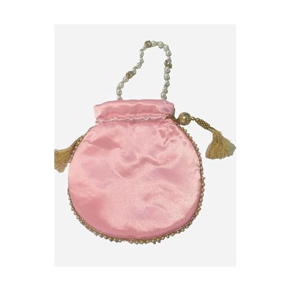 Potli Bag for ladies with Pearl Beaded Handle for Wedding, Gifting & Party Function(Pink colour) | Potli bag for gifting on auspicious function and celebration(Pack of 1) - Image 7